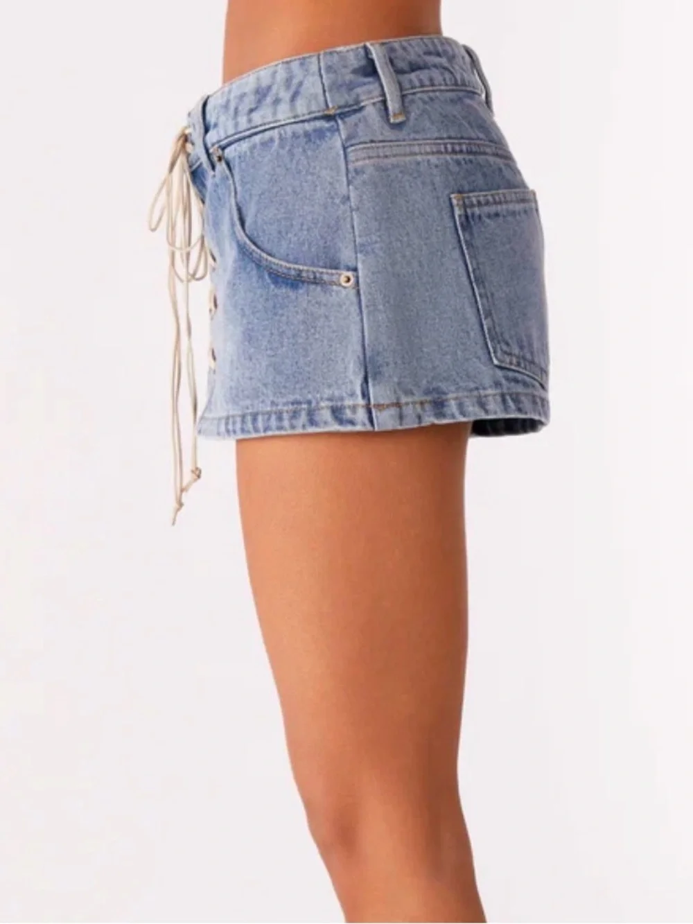 Peppermayo Nashville Denim Skort NWT size 6 Low Rise Lace Up Mini Y2K - Picture 3 of 16